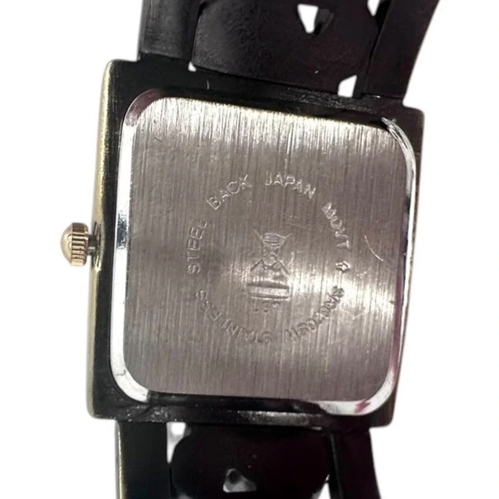Vintage Womens Cuff Bracelet Watch Cabochon Gold Tone Square Face New Battery